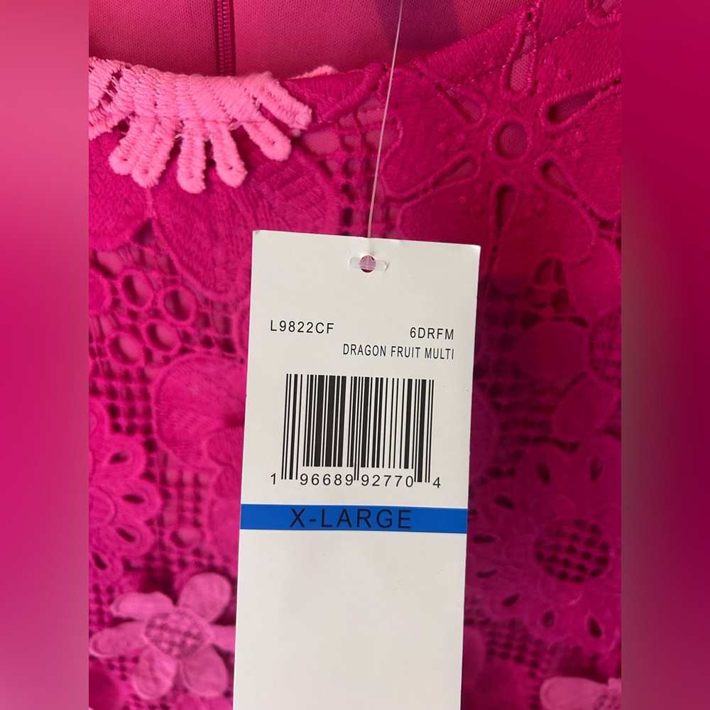 NWT Nina Leonard Sleeveless 3D Floral Lace Midi Dress Dragon Fruit Multi Size XL - Picture 5 of 13